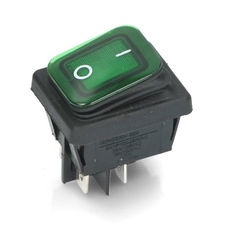 Tlačítkový vypínač 0/1 zelený   s krytem - 20a/230v  pro faston 6,3mm